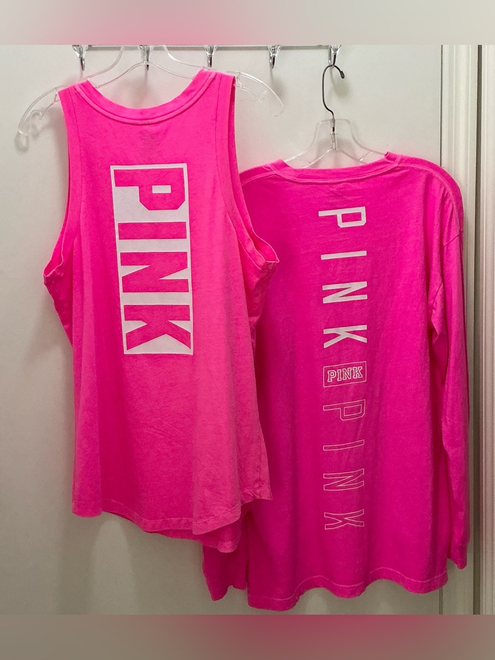 PINK Victoria's Secret Neon Pink Tank Top & Long Sleeve Pocket Tee Set - Picture 4 of 4